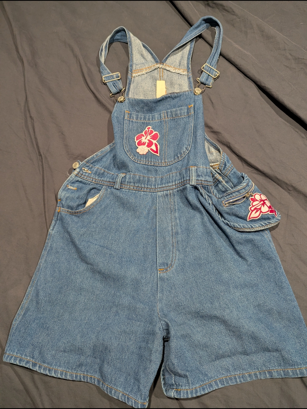 Y2K Vintage Faded Glory Light Blue Denim Shortalls with Pink Logo Tag